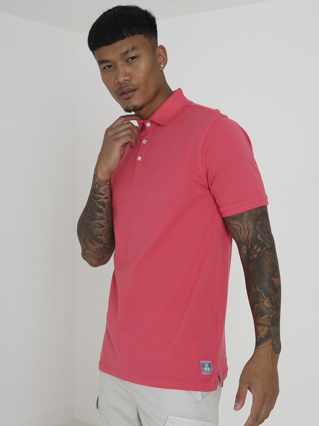 

BRAVE SOUL Polo Collar Pure Cotton T-shirt, Red