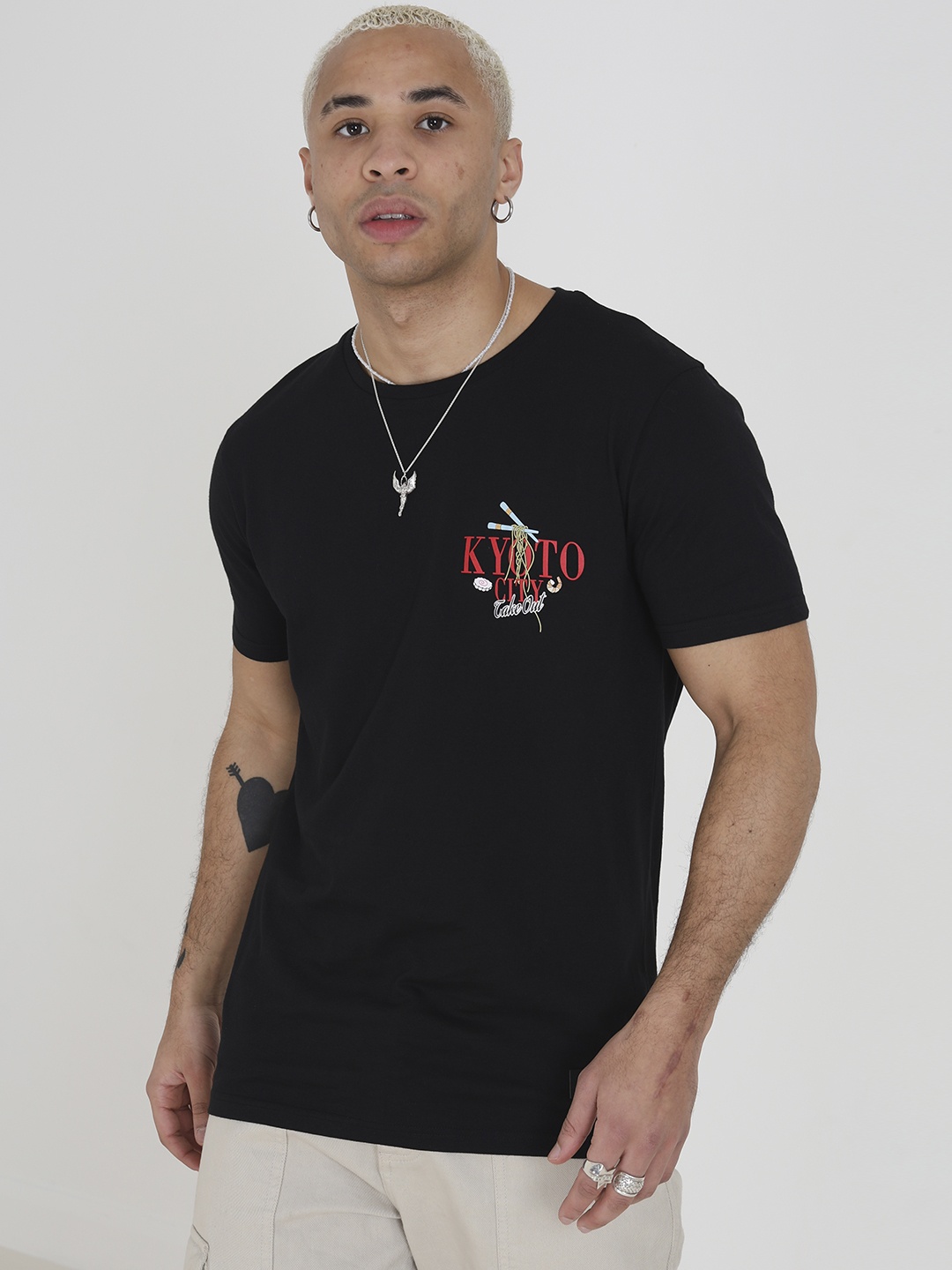 

BRAVE SOUL Printed Pure Cotton T-shirt, Black