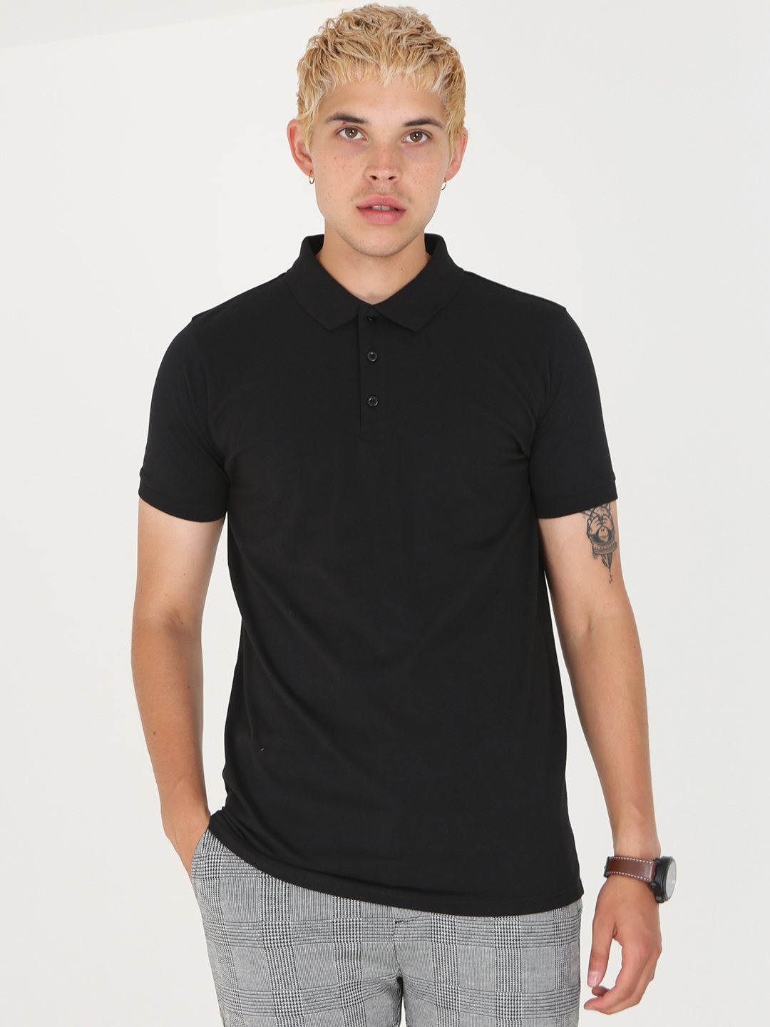 

BRAVE SOUL Polo Collar Pure Cotton T-shirt, Black