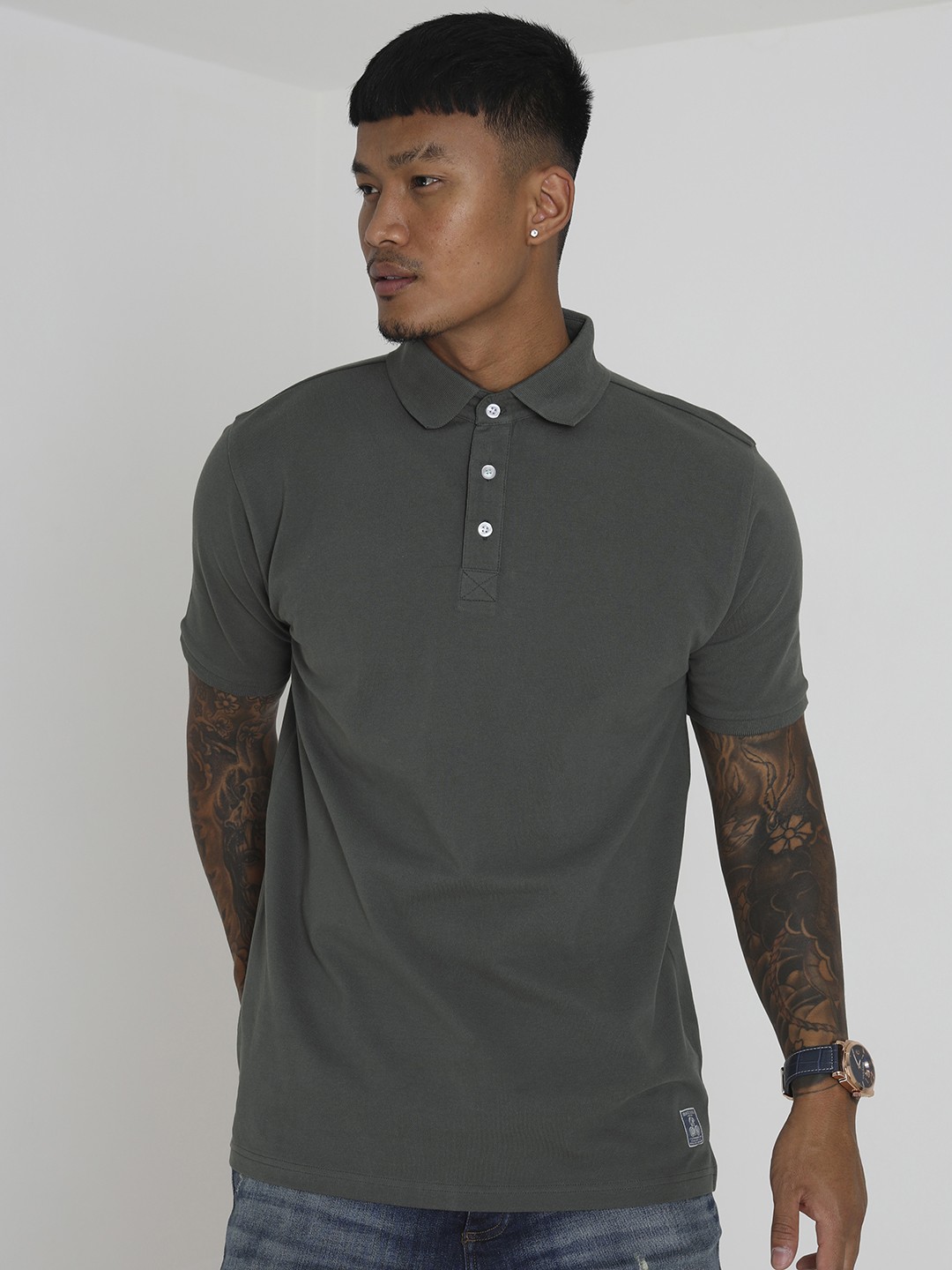 

BRAVE SOUL Polo Collar Pure Cotton T-shirt, Charcoal