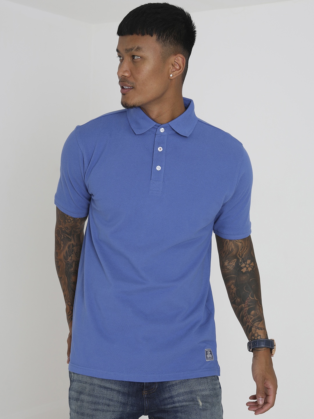 

BRAVE SOUL Polo Collar Pure Cotton T-shirt, Blue