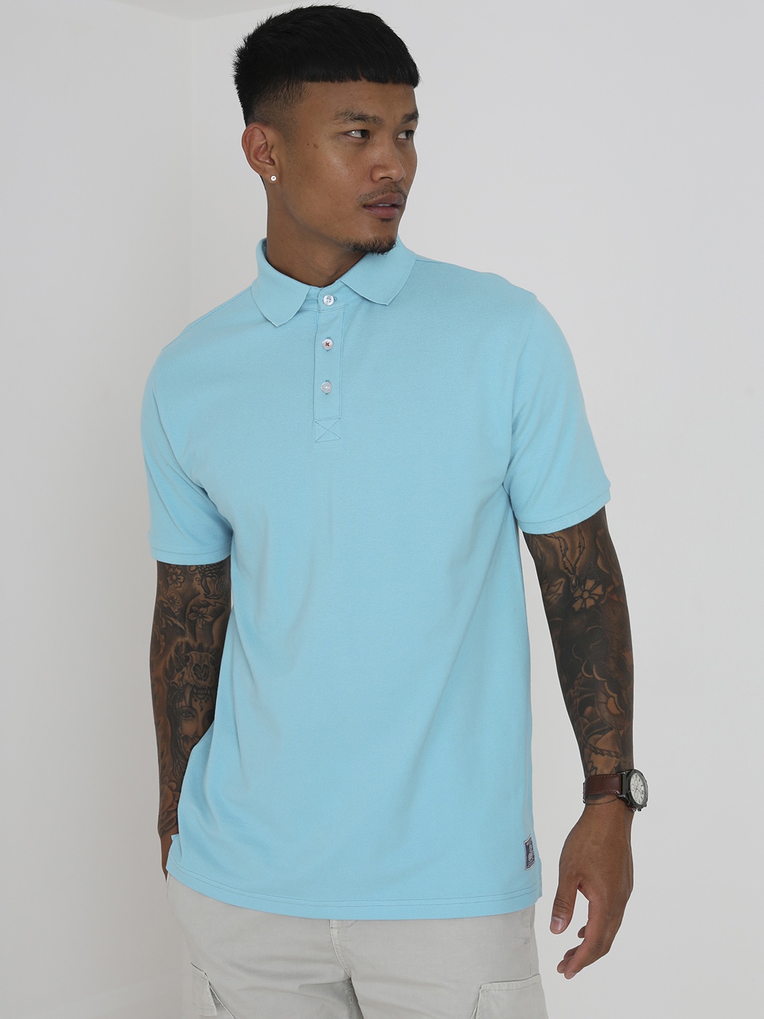 

BRAVE SOUL Polo Collar Pure Cotton T-shirt, Blue