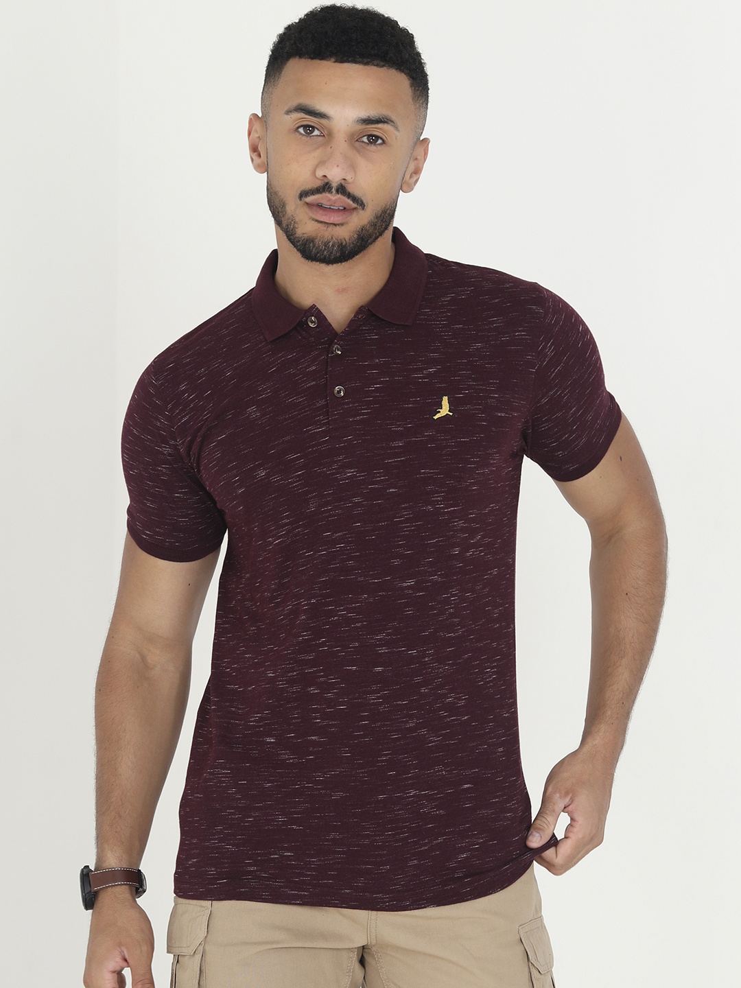 

BRAVE SOUL Polo Collar Regular Fit T-shirt, Burgundy