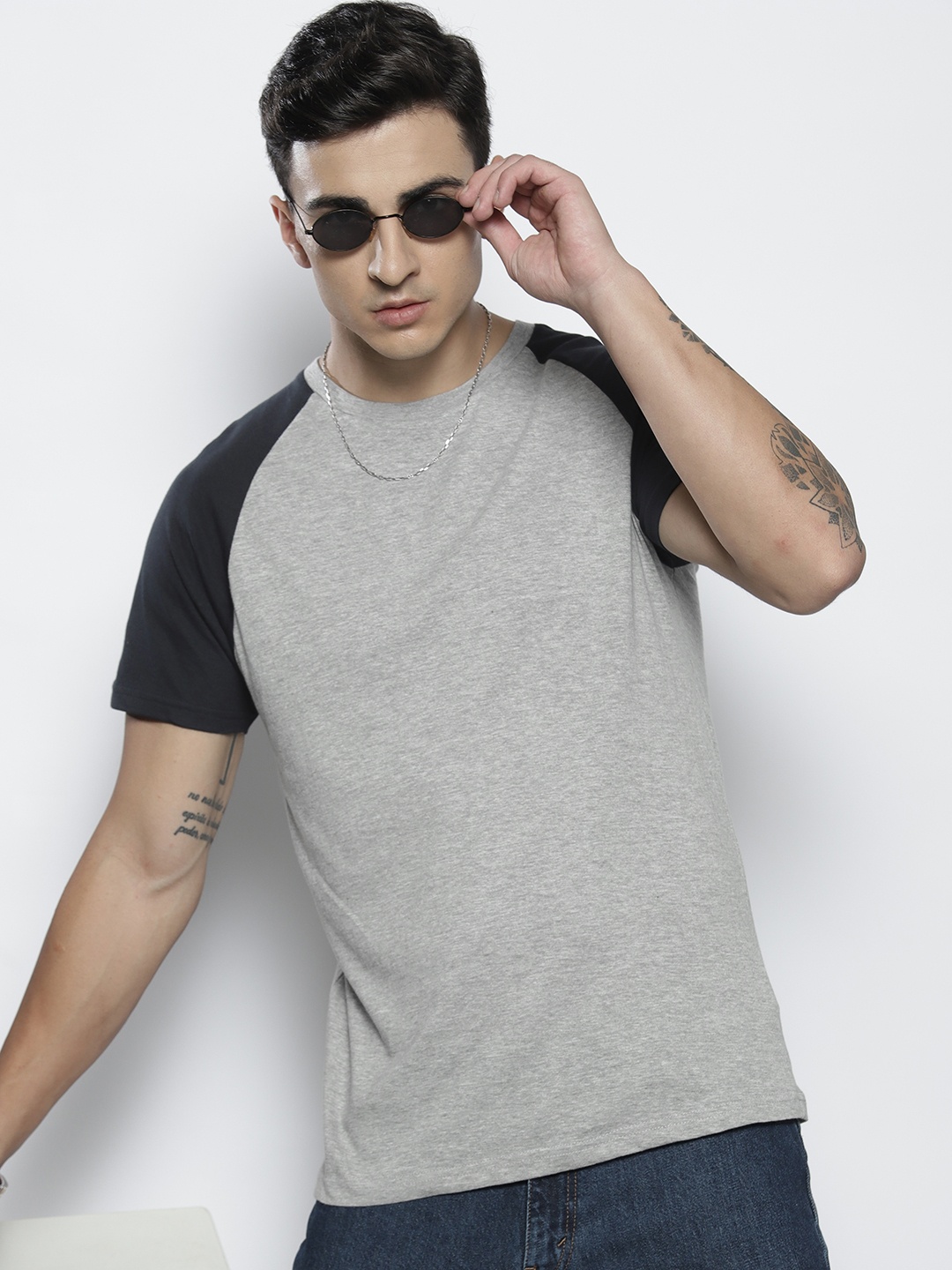 

BRAVE SOUL Raglan Sleeves Pure Cotton T-shirt, Grey