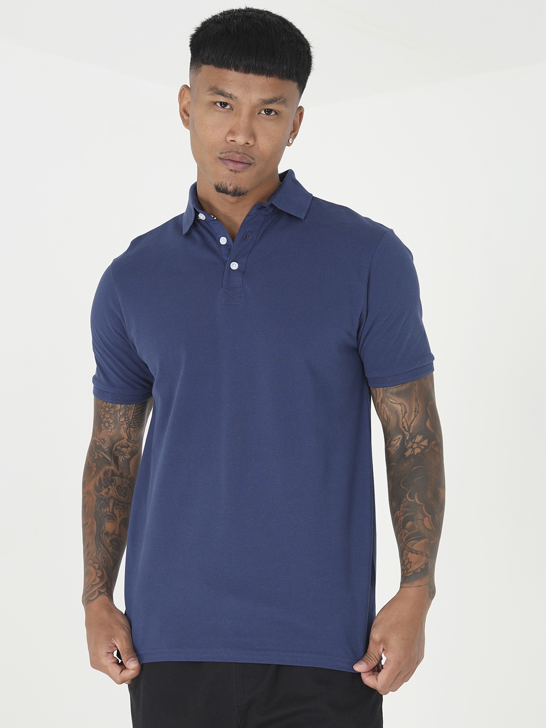 

BRAVE SOUL Polo Collar Pure Cotton T-shirt, Navy blue