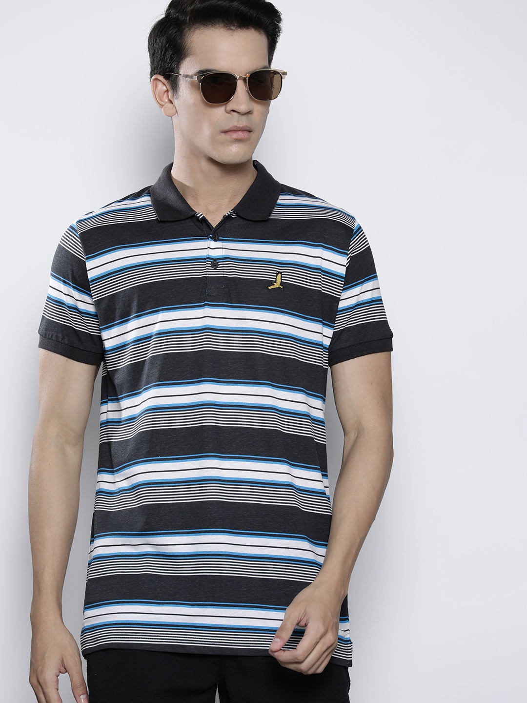 

BRAVE SOUL Striped Polo Collar Pure Cotton T-shirt, Black