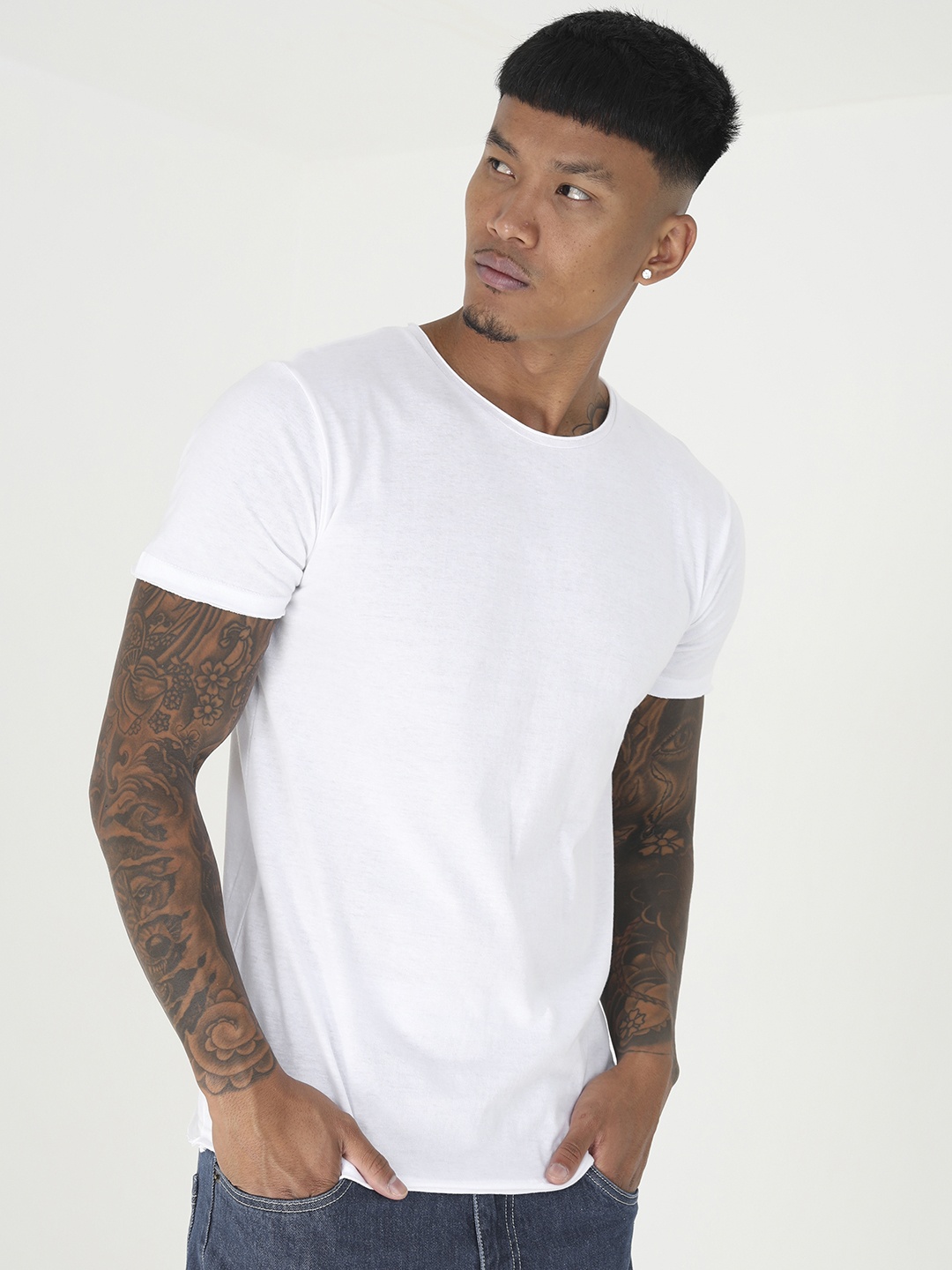

BRAVE SOUL Solid Pure Cotton T-shirt, White
