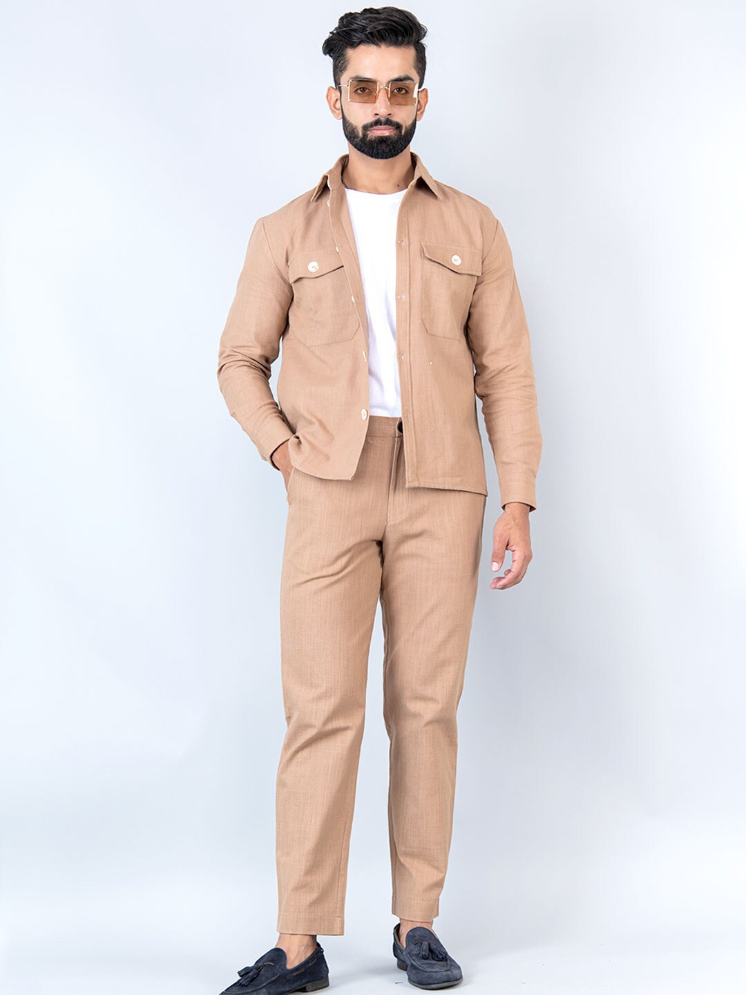 

Tistabene Long Sleeves Two Pocket Linen Shirt With Trousers, Beige