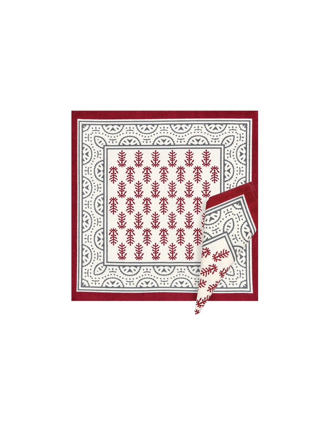 

LIVING ROOTS Jaipuri White & Maroon 6 Pieces Printed Cotton Table Napkins