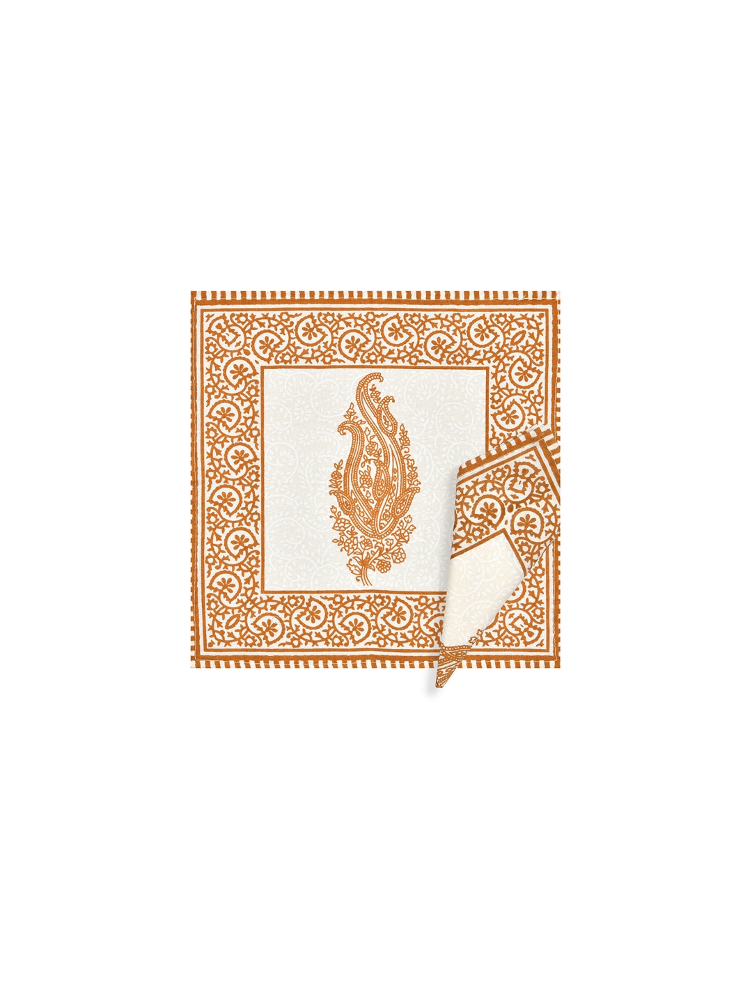

LIVING ROOTS White & Brown 6 Pieces Printed Cotton Table Napkins