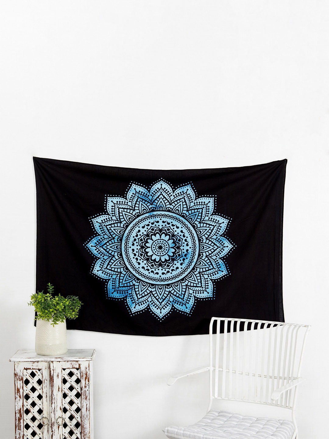 

HANDICRAFT PALACE Black & Blue Ombre Mandala Printed Cotton Poster Wall Hanging Tapestry