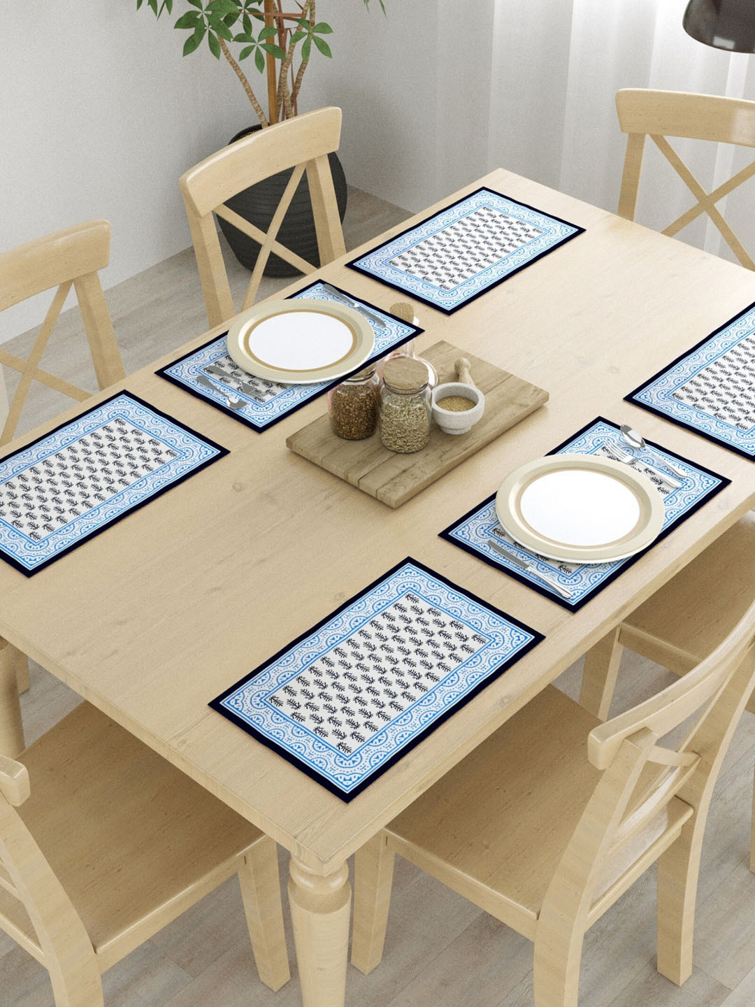 

LIVING ROOTS Blue 6 Pieces Pure Cotton Table Placemats