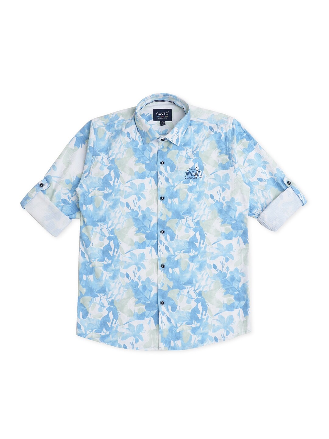 

CAVIO Boys Comfort Floral Printed Pure Cotton Casual Shirt, Turquoise blue