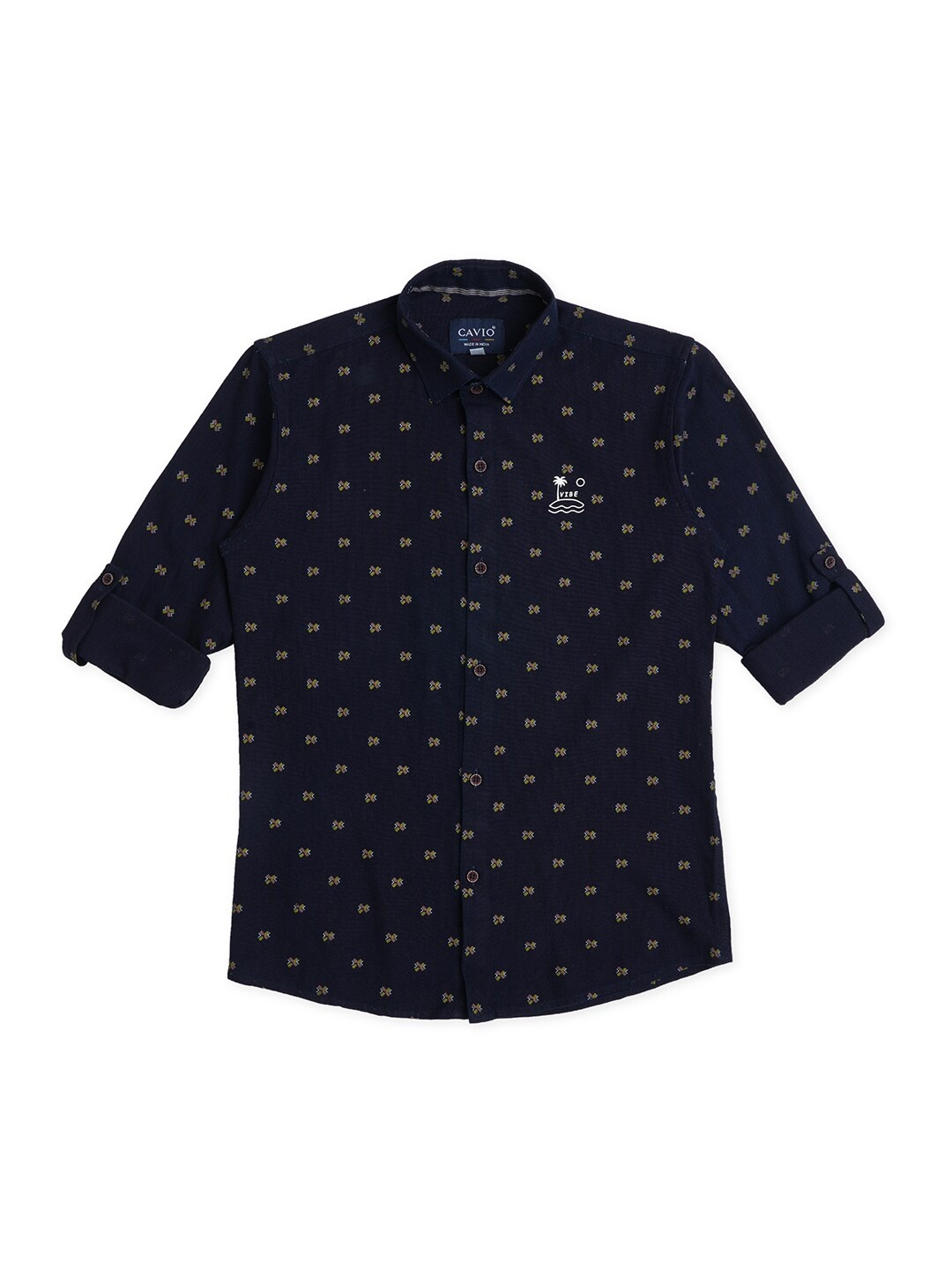 

CAVIO Boys Comfort Conversational Printed Pure Cotton Casual Shirt, Navy blue