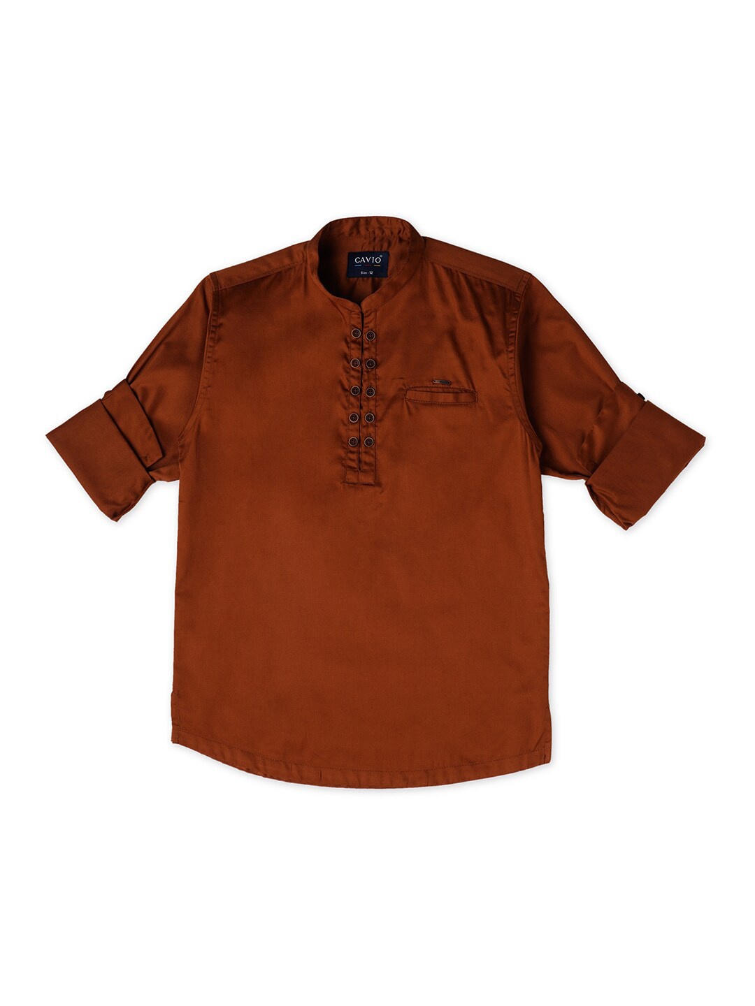 

CAVIO Boys Comfort Mandarin Collar Roll Up Sleeves Casual Shirt, Brown