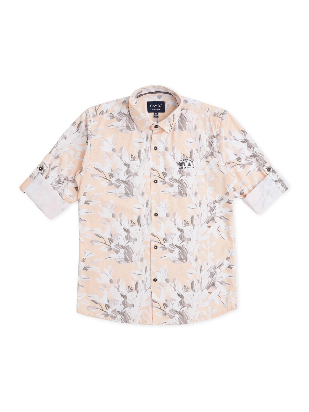 

CAVIO Boys Comfort Floral Printed Pure Cotton Casual Shirt, Peach