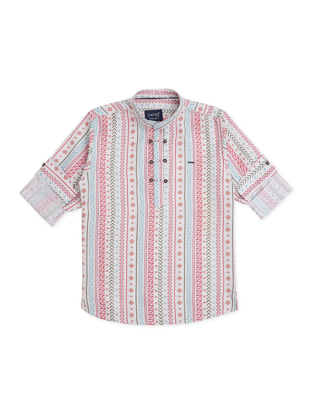 

CAVIO Boys Comfort Tribal Printed Roll Up Sleeves Pure Cotton Casual Shirt, Red