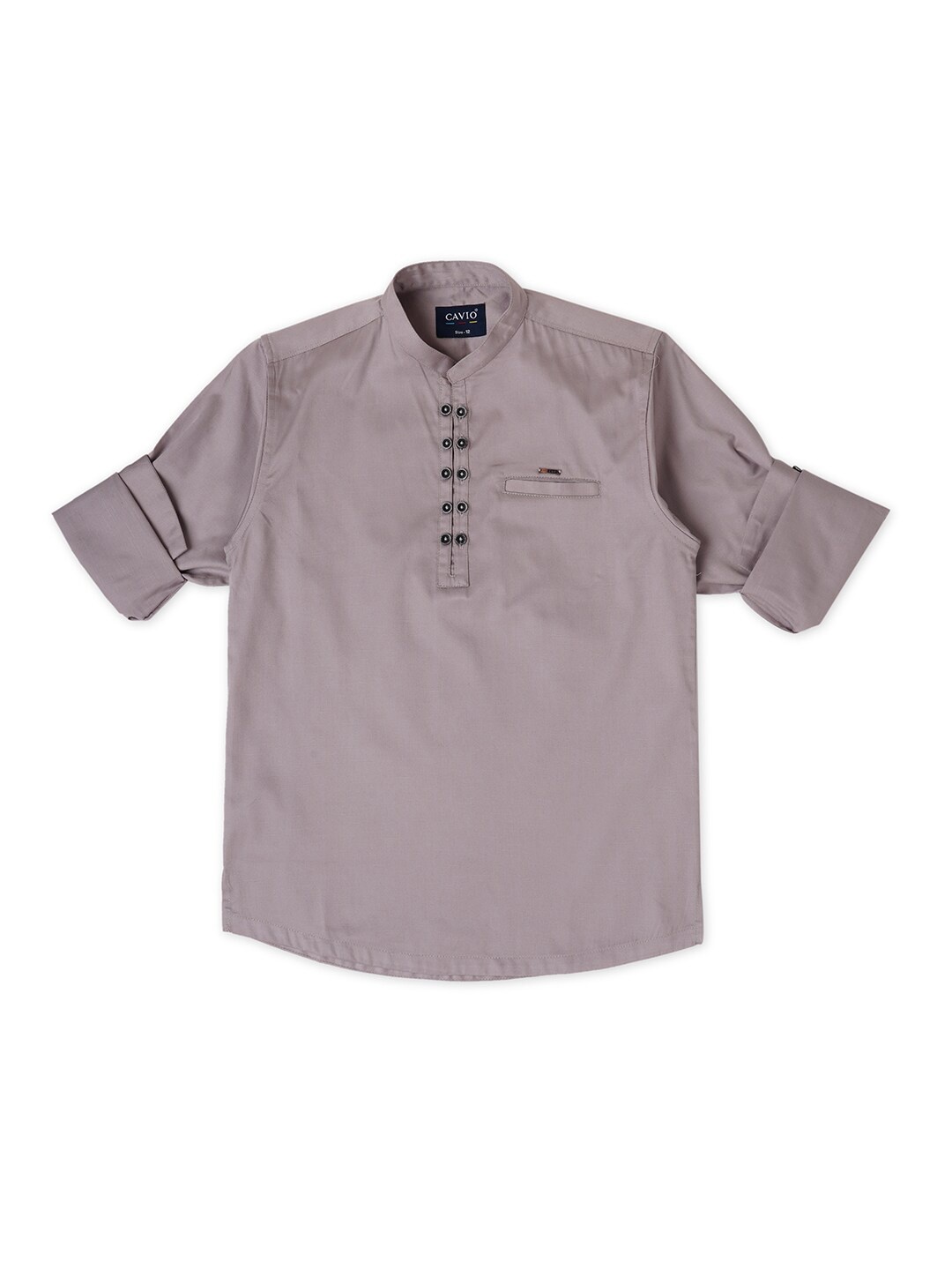 

CAVIO Boys Comfort Mandarin Collar Roll Up Sleeves Casual Shirt, Grey
