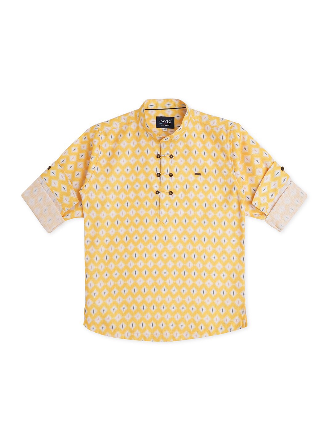 

CAVIO Boys Comfort Geometric Printed Roll Up Sleeves Pure Cotton Casual Shirt, Yellow