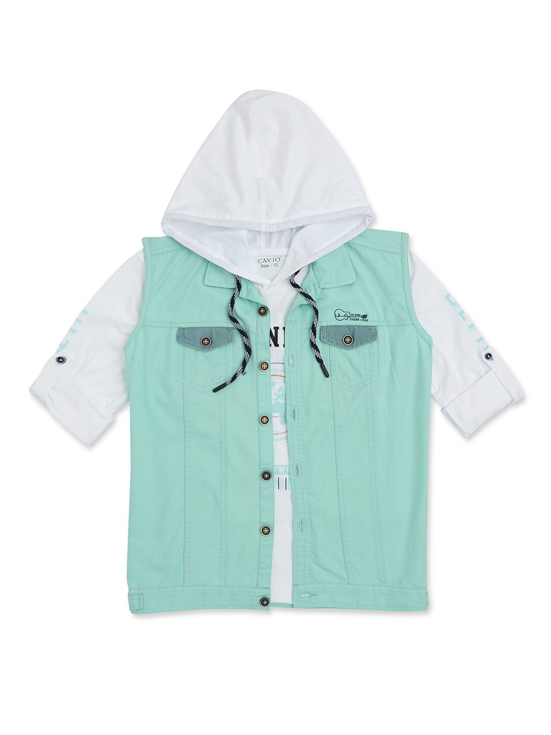 

CAVIO Boys Comfort Twill Pure Cotton Casual Shirt With T-shirt, Green