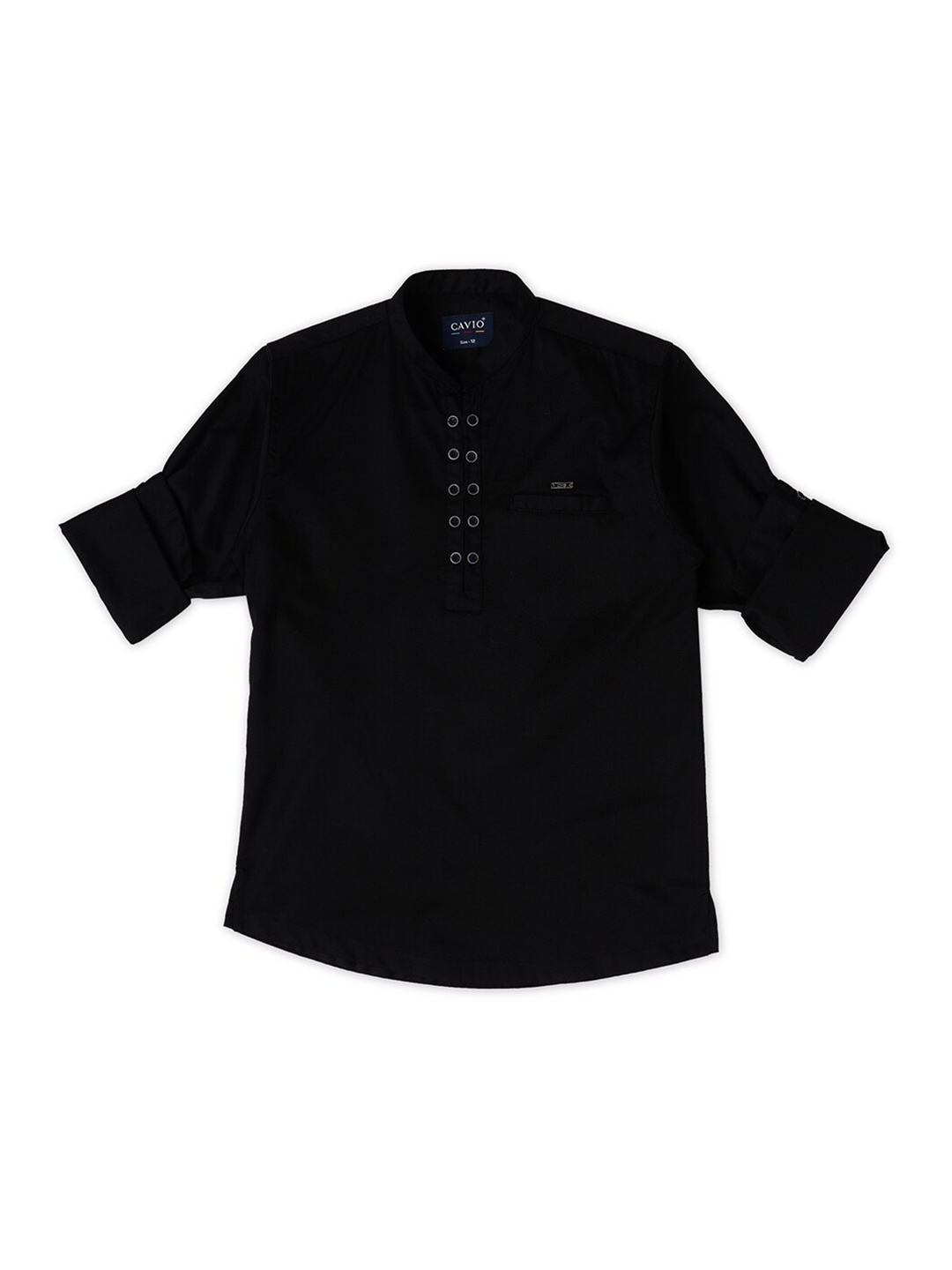 

CAVIO Boys Comfort Mandarin Collar Roll Up Sleeves Casual Shirt, Black