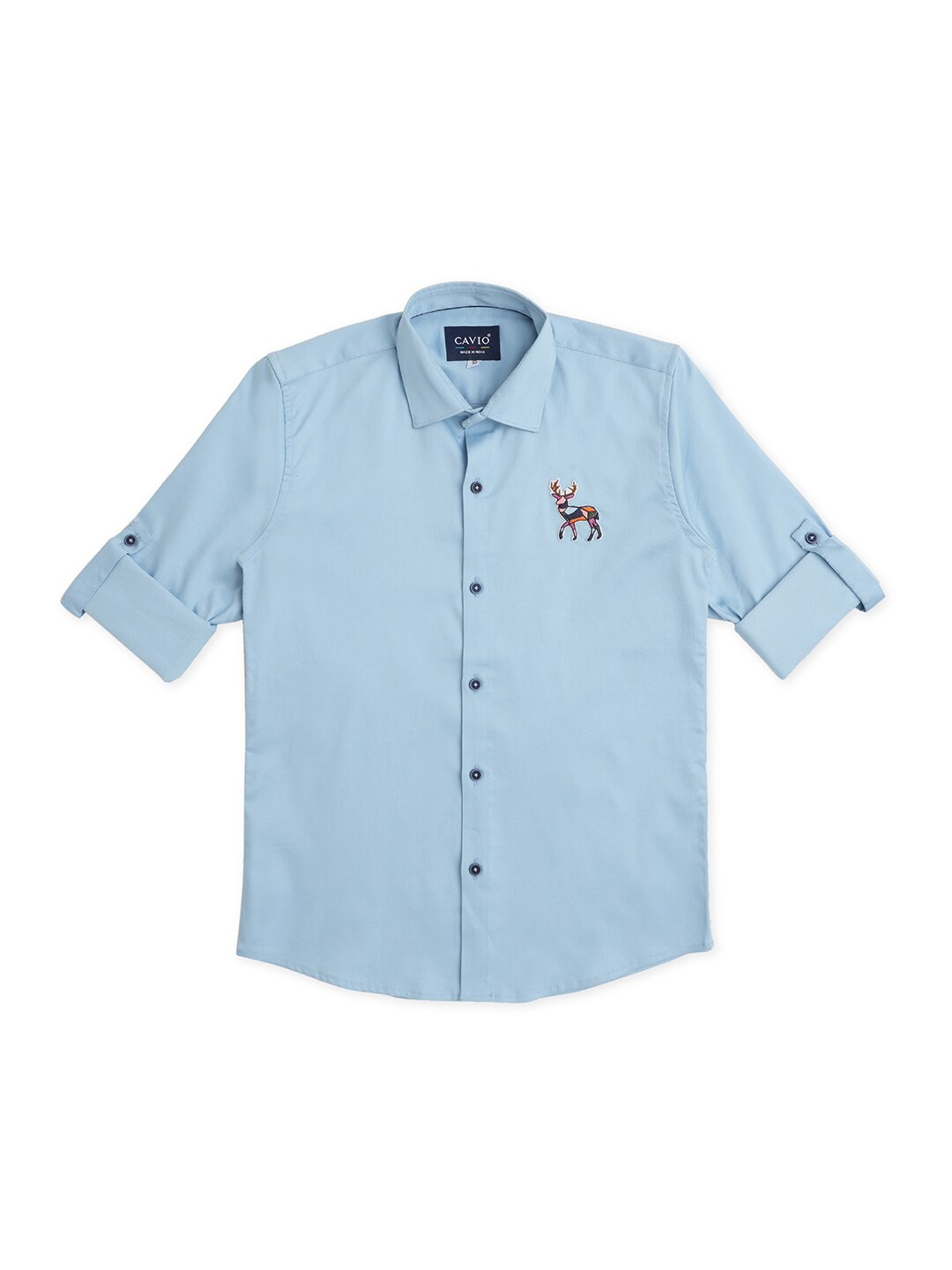 

CAVIO Boys Comfort Spread Collar Roll Up Sleeves Pure Cotton Casual Shirt, Blue