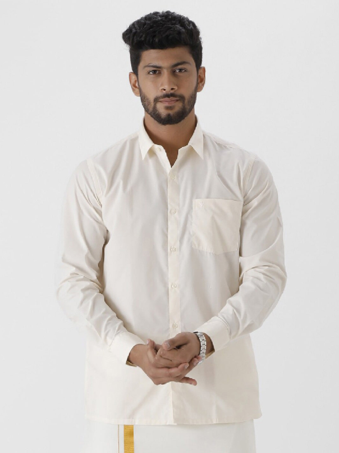 

Ramraj Classic Tailored Fit Opaque Pure Cotton Casual Shirt, Cream