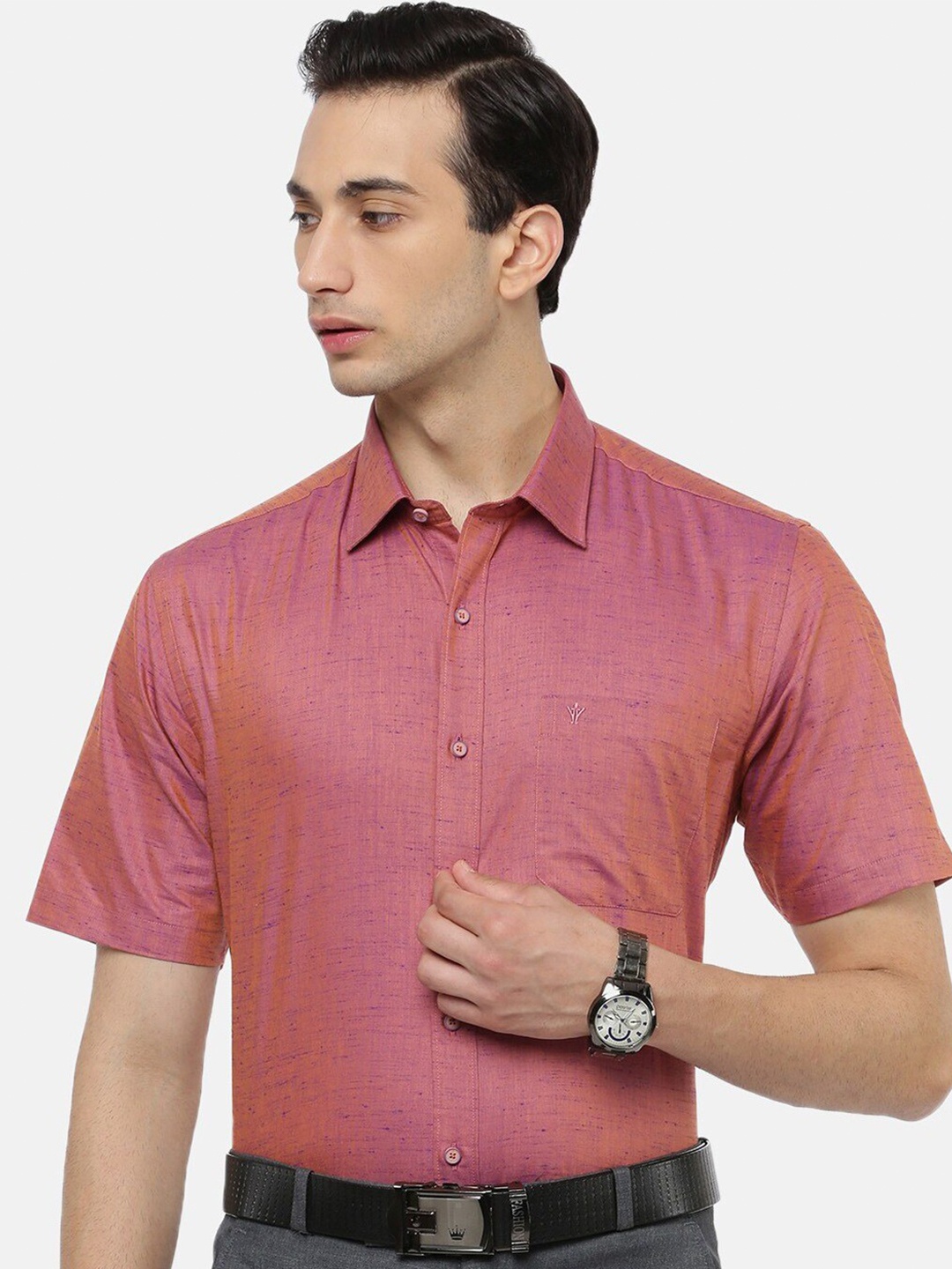 

Ramraj Classic Slim Fit Spread Collar Pure Cotton Formal Shirt, Pink