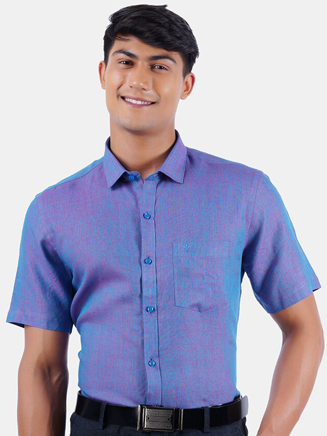 

Ramraj Classic Slim Fit Linen Formal Shirt, Teal