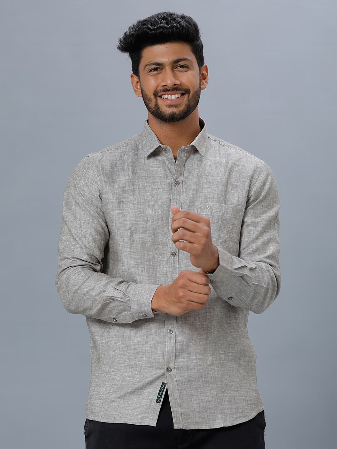 

Ramraj Classic Opaque Pure Linen Casual Shirt, Grey