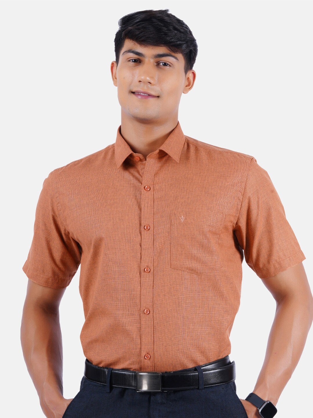 

Ramraj Classic Tailored Fit Opaque Pure Cotton Casual Shirt, Brown