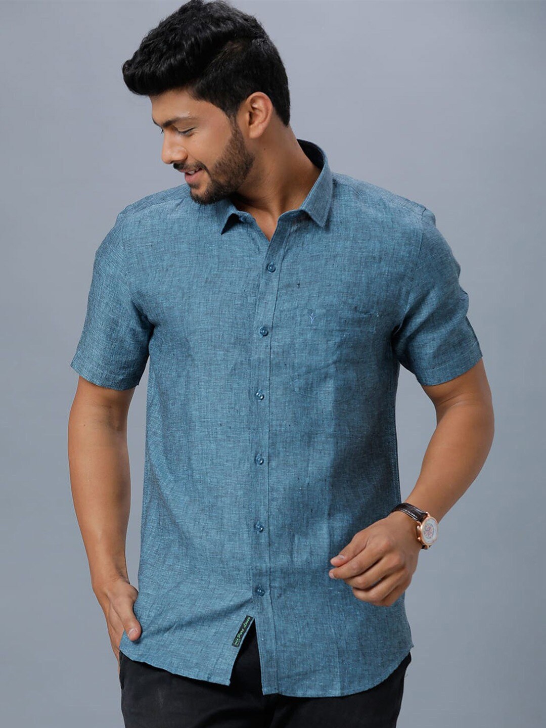 

Ramraj Classic Fit Linen Casual Shirt, Blue