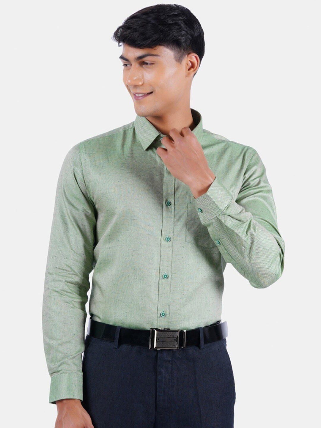 

Ramraj Classic Tailored Fit Cotton Formal Shirt, Green