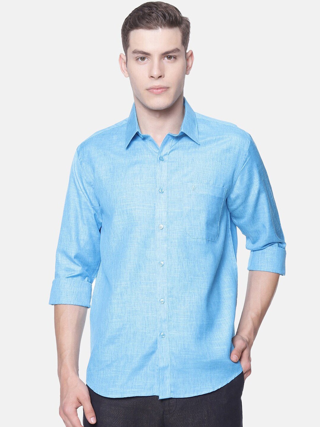 

Ramraj Classic Tailored Fit Opaque Pure Cotton Casual Shirt, Blue