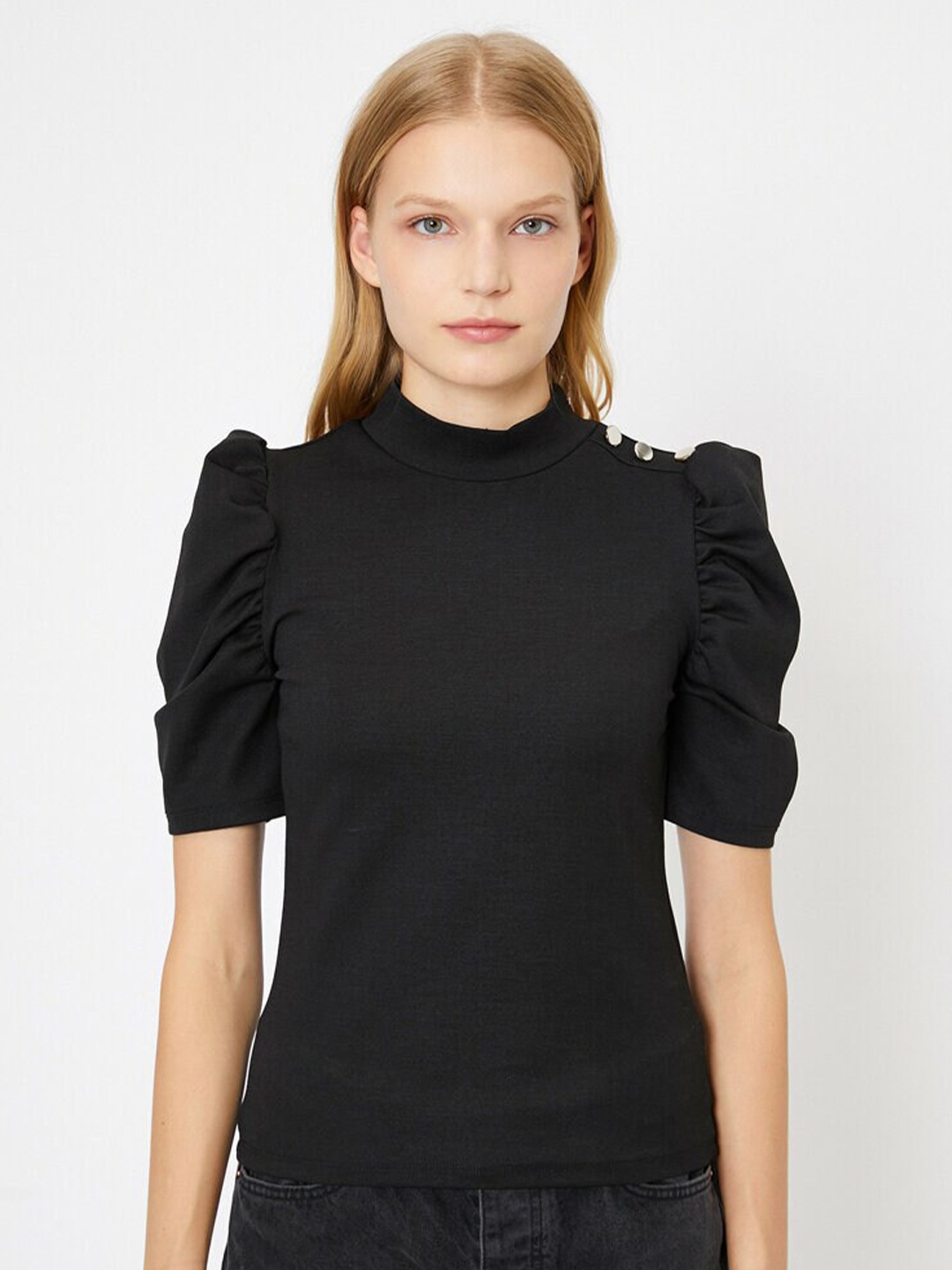 

BOLDMISS High Neck Puff Sleeves Top, Black