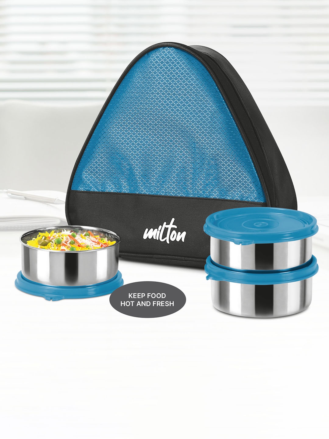 

Milton Trident Steel 3Pcs Blue Round Containers 320 ml Each With Insulated Jacket