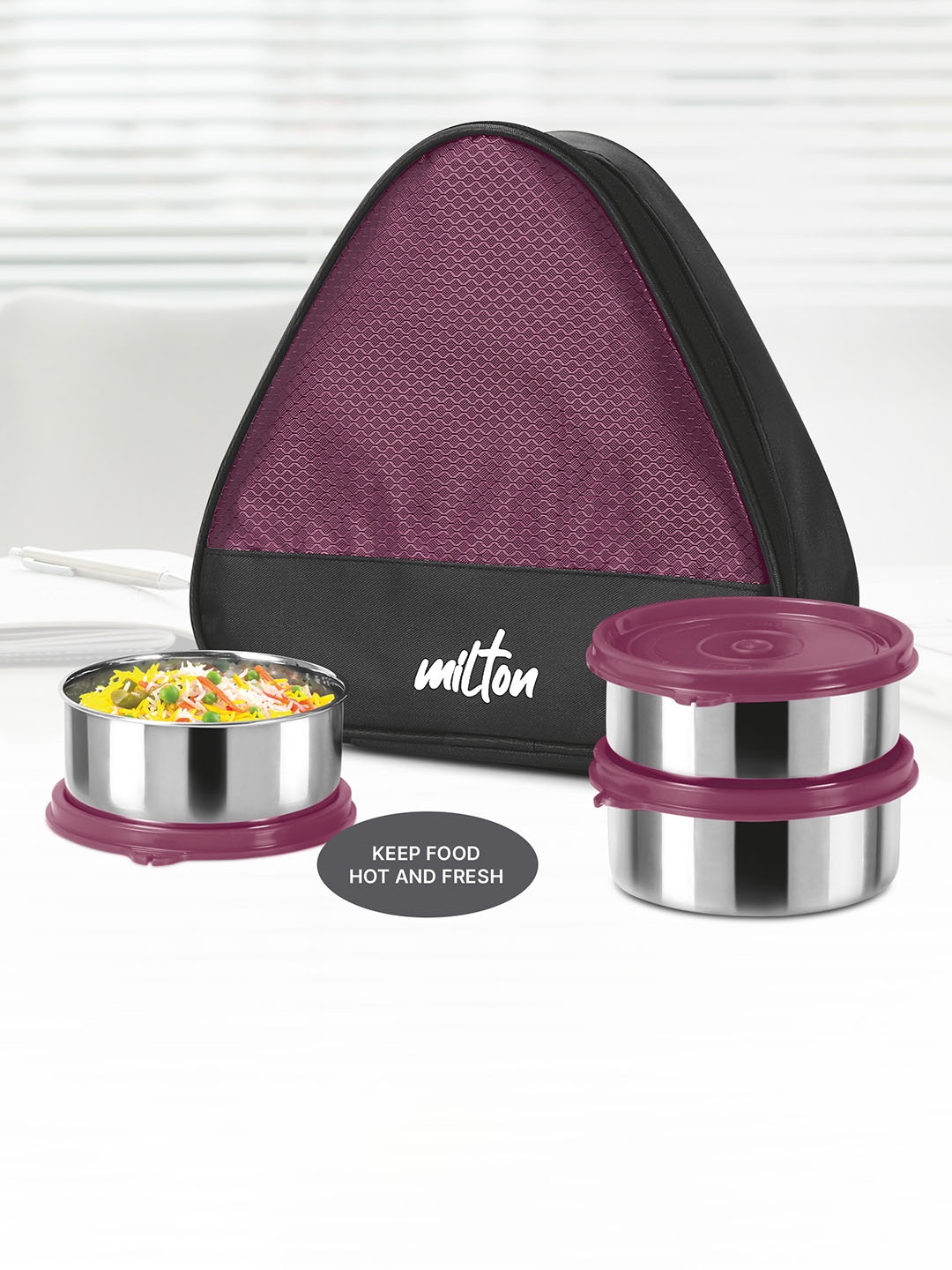 

Milton Maroon Trident Steel Lunch Box 3 Round Containers - 320 ml Each