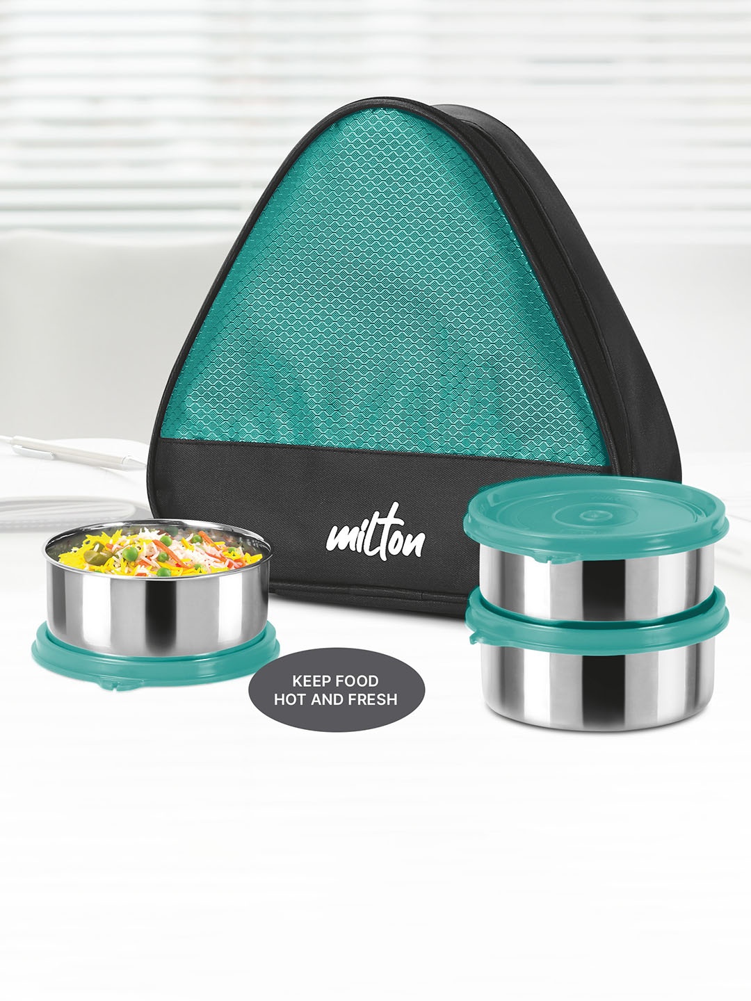 

Milton Aqua Green Trident Steel Lunch Box 3 Round Containers- 320 ml Each