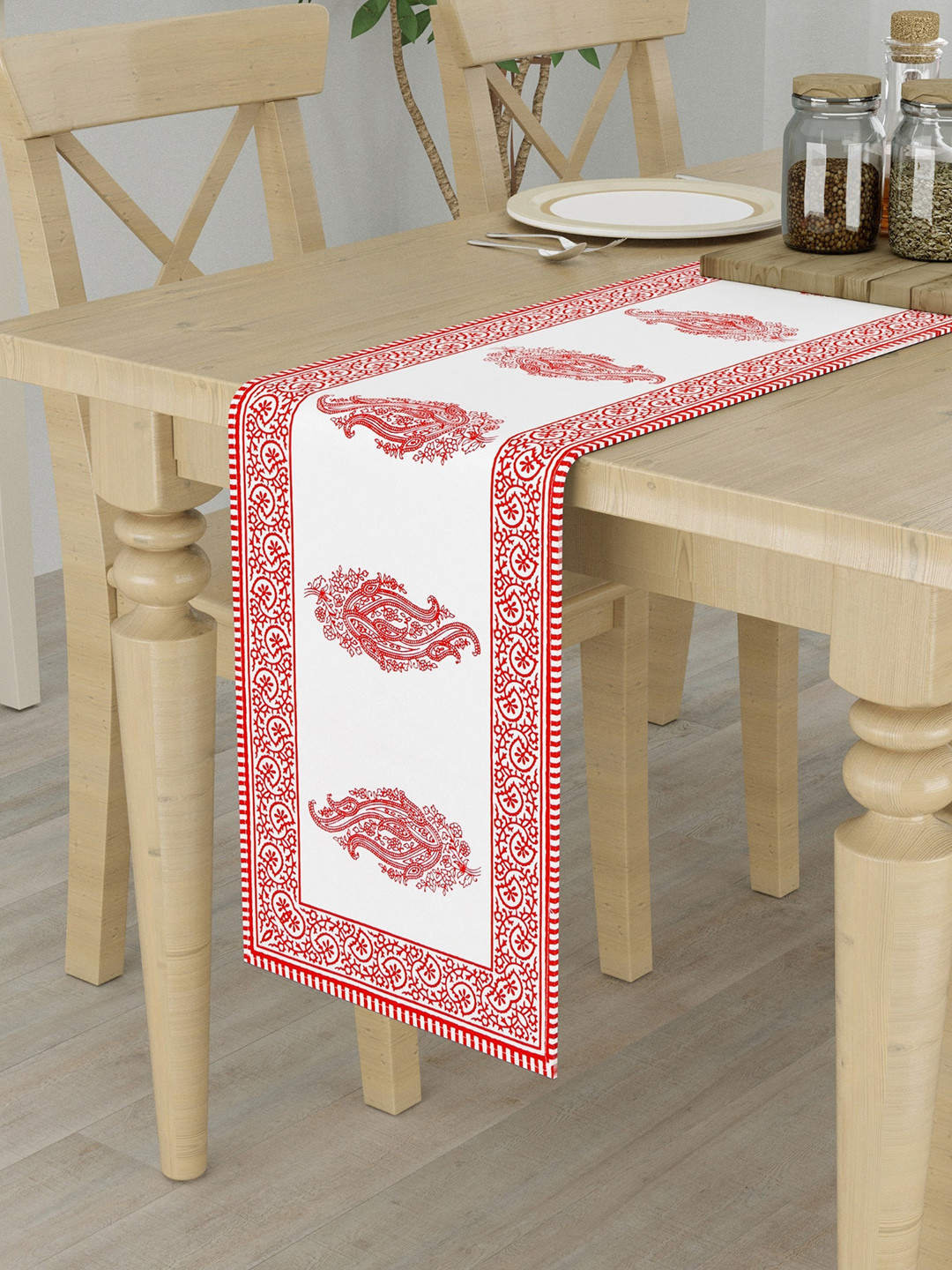 

LIVING ROOTS White & Red Printed Pure Cotton Table Runner