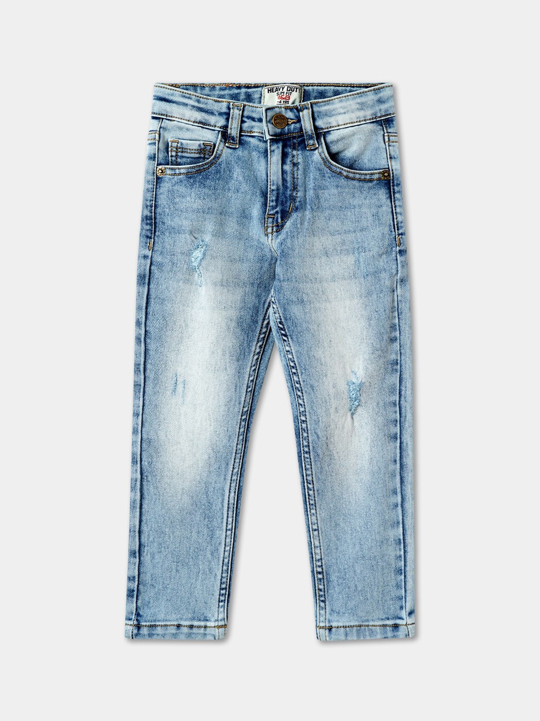 

R&B Boys Mid-Rise Clean Look Heavy Fadded Cotton Jeans, Blue