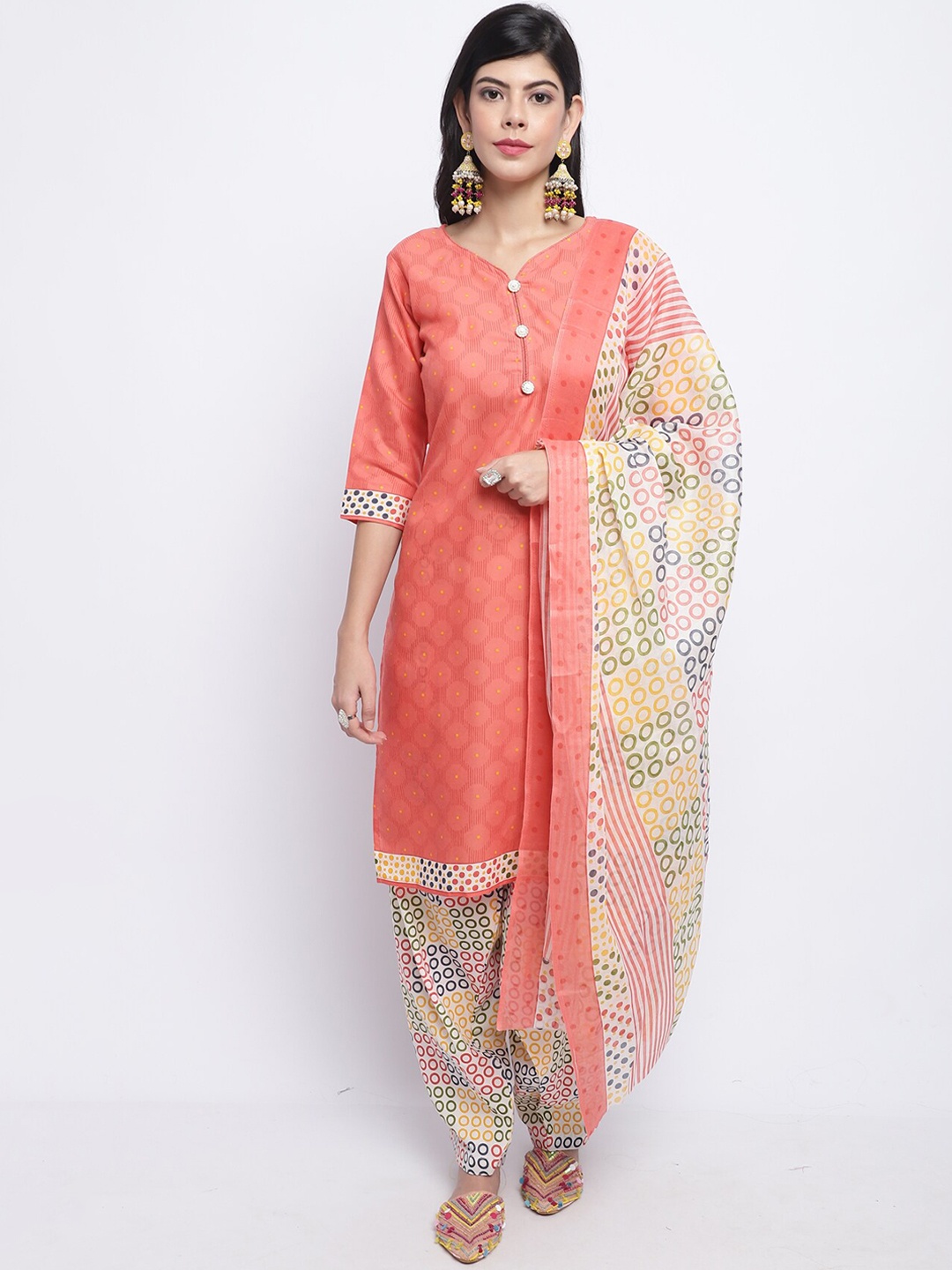 

Rajnandini Women Peach-Coloured Printed Regular Kurta With Salwar & Dupatta