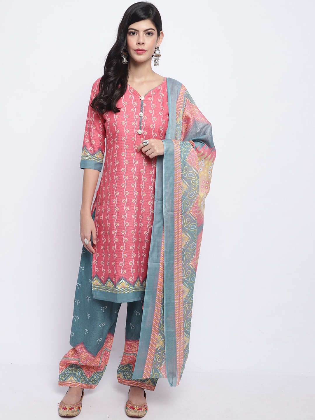 

Rajnandini Bandhani Printed Regular Kurta With Salwar & Dupatta, Pink