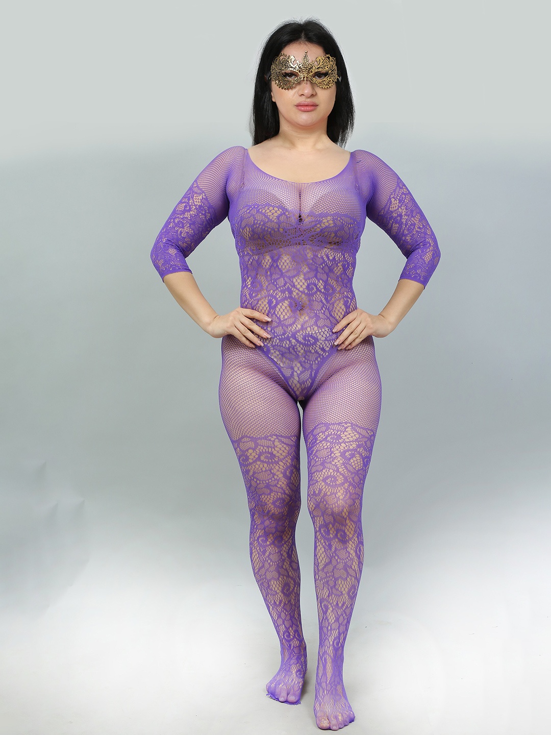 COLOR STYLE Self Design Lace Detail Baby Doll, Purple