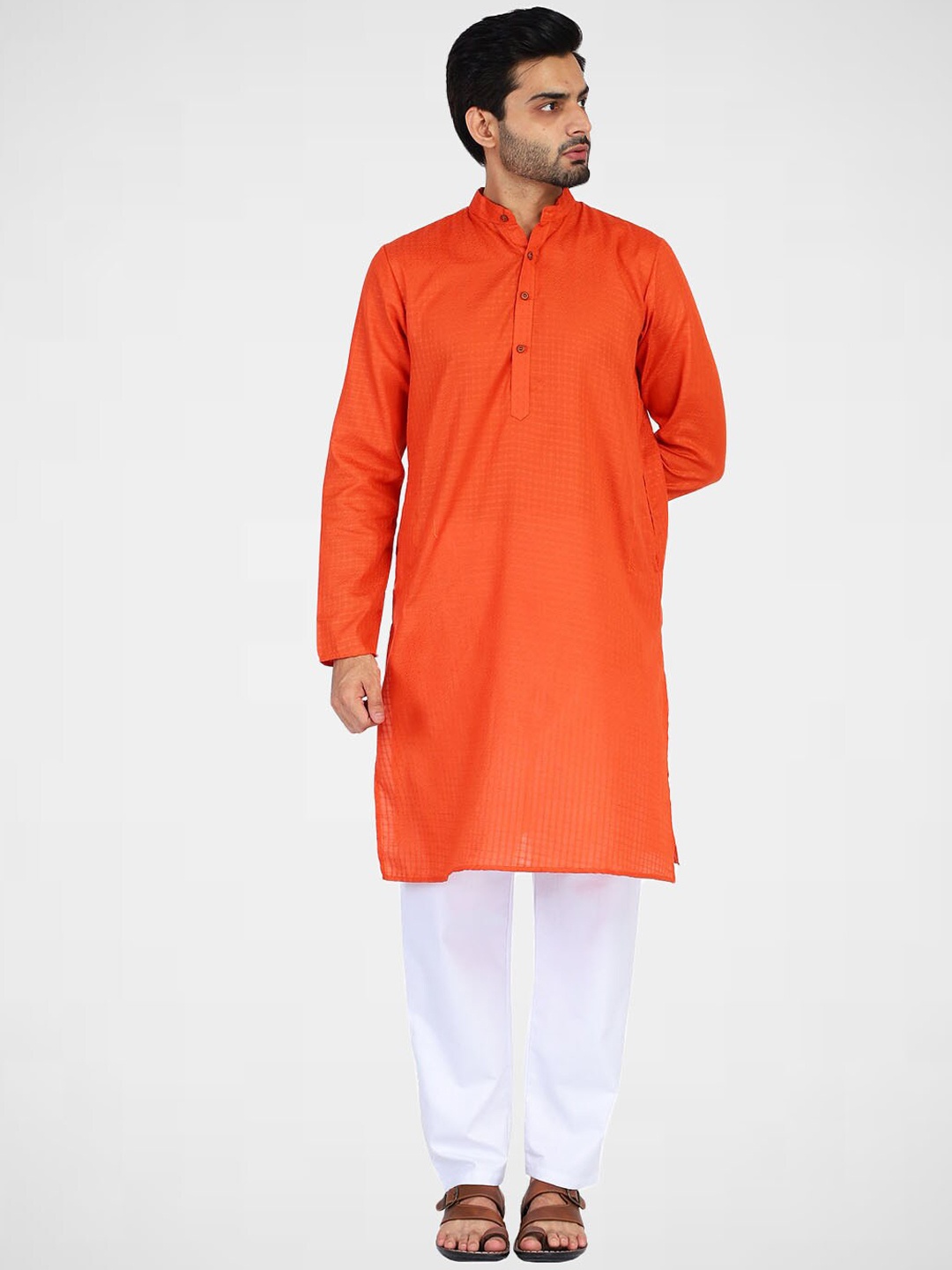 

TAHVO Men Regular Pure Cotton Kurta with Pyjamas, Orange