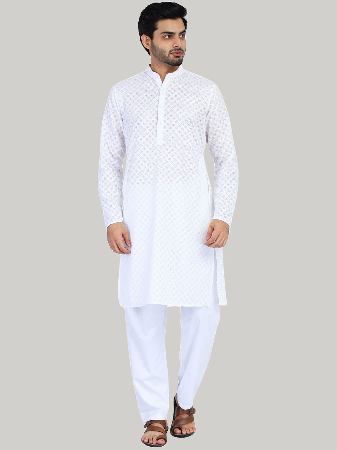 

TAHVO Mandarin Collar Regular Pure Cotton Kurta with Pyjamas, White