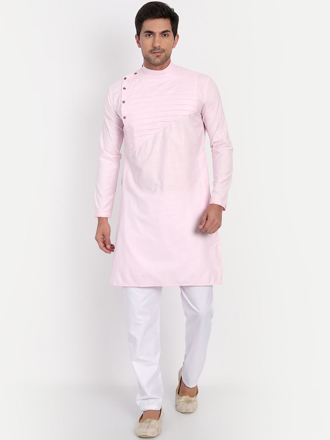 

TAHVO Mandarin Collar Regular Pure Cotton Kurta with Pyjamas, Pink