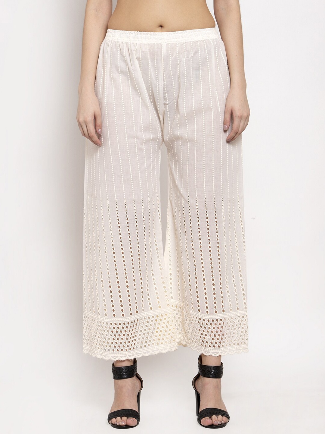 

Miaz Lifestyle Women Flared Woven Palazzos, Off white