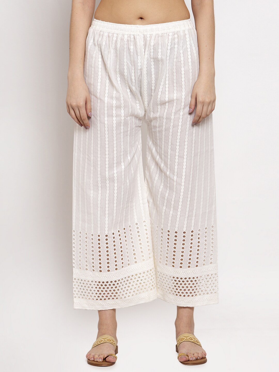 

Miaz Lifestyle Women Flared Woven Palazzos, White