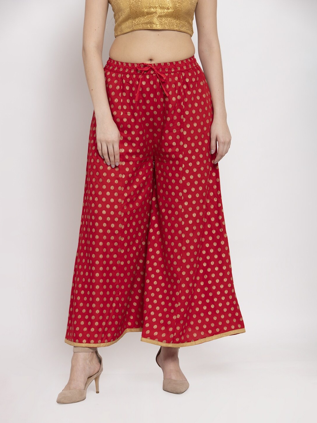

Miaz Lifestyle Women Floral Printed Wide Leg Woven Palazzos, Red