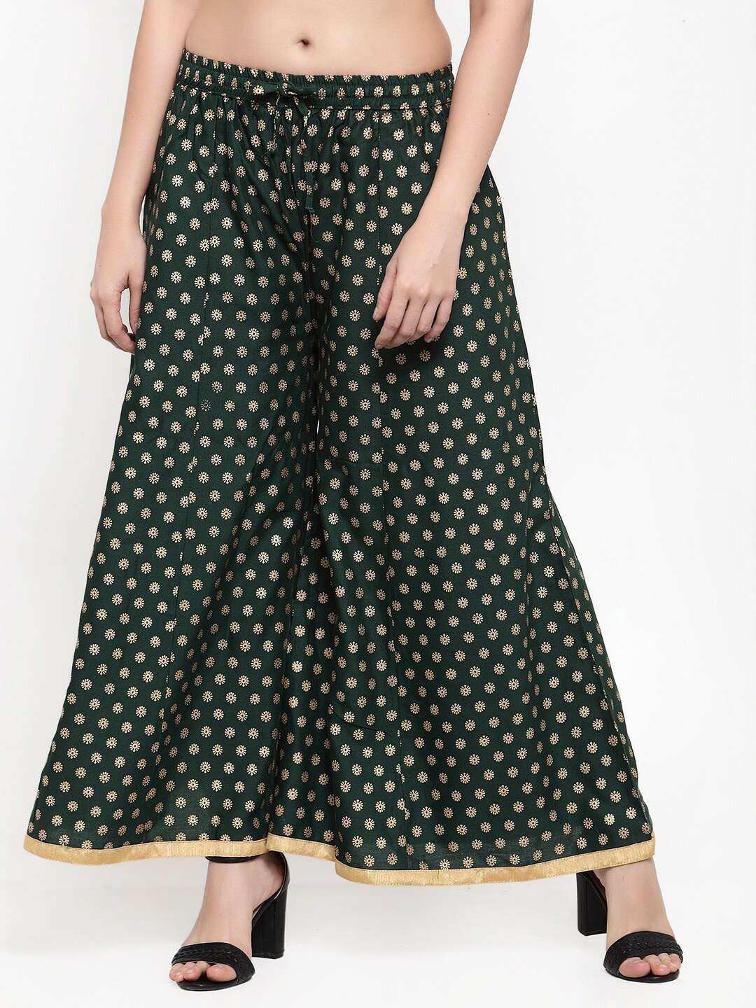 

Miaz Lifestyle Women Floral Printed Wide Leg Woven Palazzos, Green